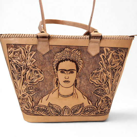 Hand-tooled leather bag, Tote Bag Frida